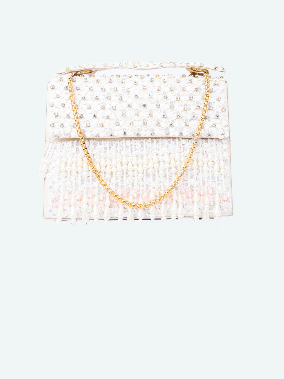 NR By Nidhi Rathi White Embellished Box Clutch