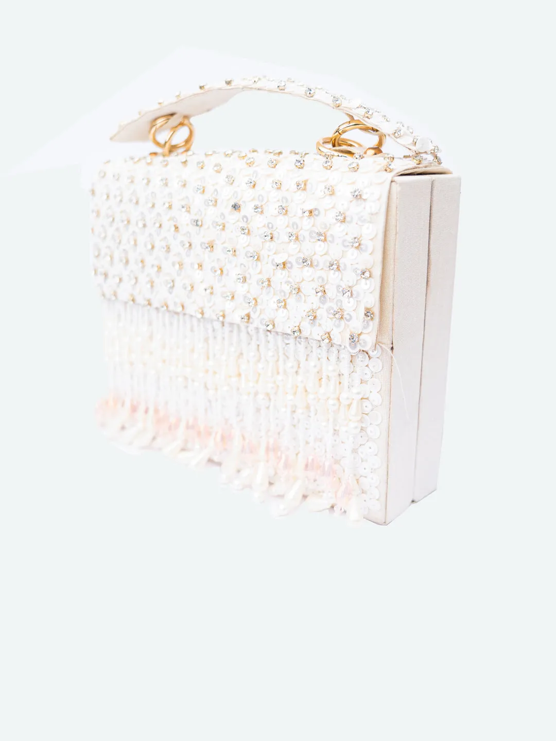 NR By Nidhi Rathi White Embellished Box Clutch