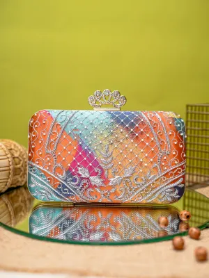 NR By Nidhi Rathi Zari Embroidered Beaded Box Clutch