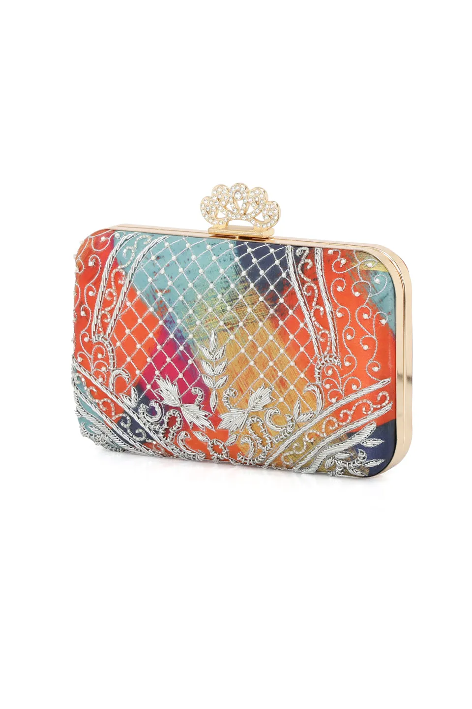 NR By Nidhi Rathi Zari Embroidered Beaded Box Clutch