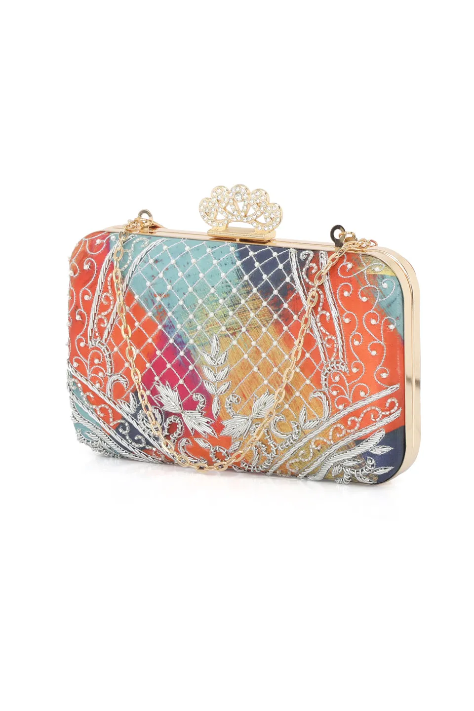 NR By Nidhi Rathi Zari Embroidered Beaded Box Clutch
