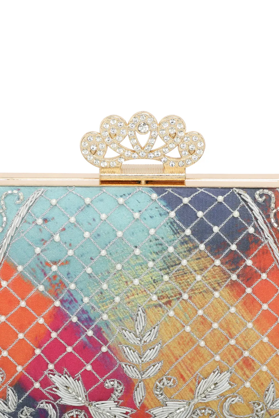 NR By Nidhi Rathi Zari Embroidered Beaded Box Clutch