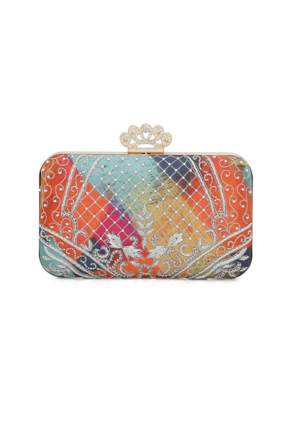 NR By Nidhi Rathi Zari Embroidered Beaded Box Clutch