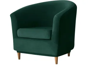 OBCREAT Club Chair Slipcovers, Stretch Armchair Covers Soft Velvet Tub Chair Cover 2 Pieces Sofa Covers Arm Chair Couch Cover Furniture Protector (Dark Green)