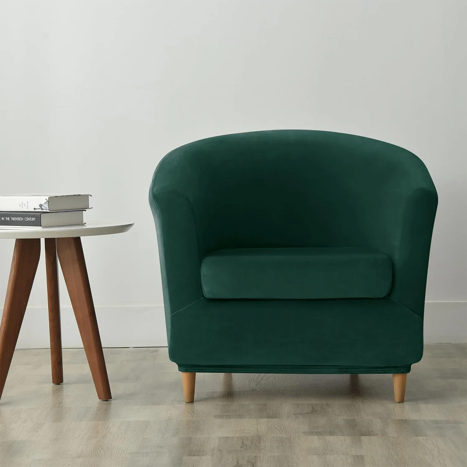 OBCREAT Club Chair Slipcovers, Stretch Armchair Covers Soft Velvet Tub Chair Cover 2 Pieces Sofa Covers Arm Chair Couch Cover Furniture Protector (Dark Green)