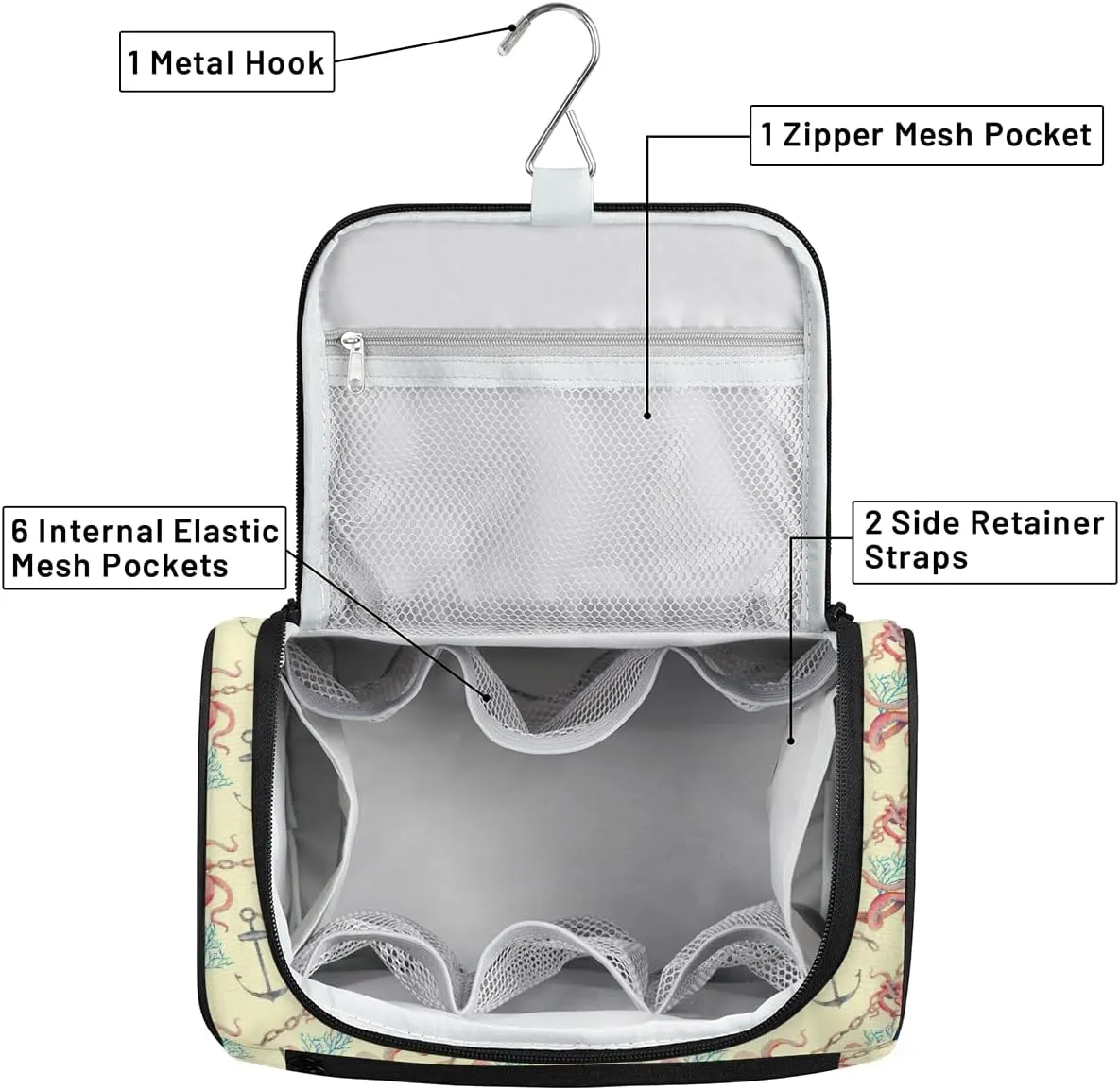 Octopus Large Travel Toiletry Bag for Women, Travel Organizer for Toiletries, Waterproof Makeup Cosmetic Bag with Handle