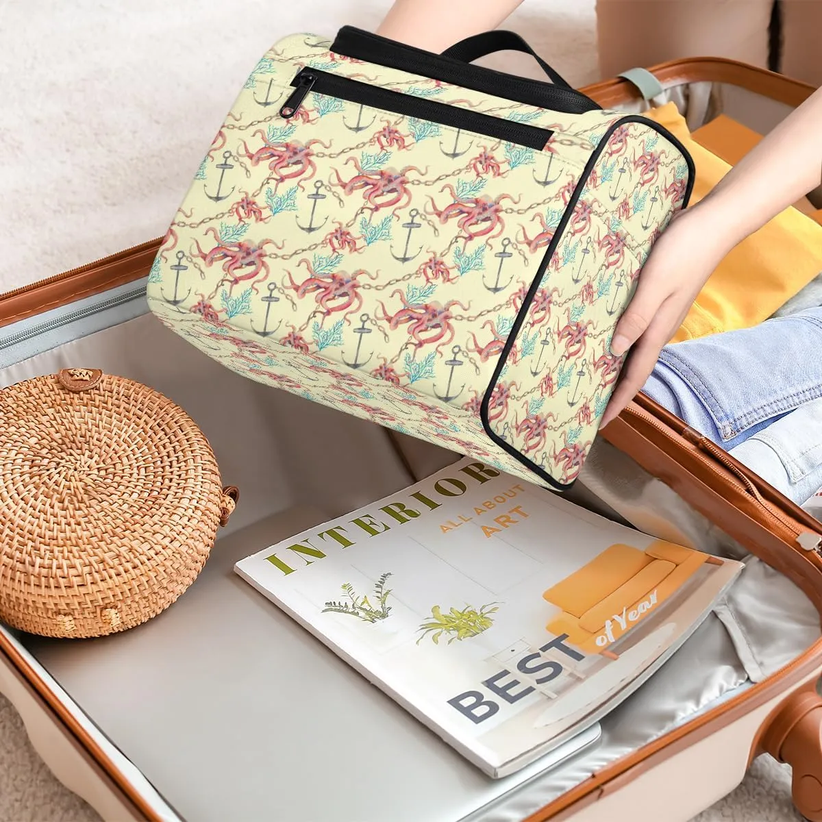 Octopus Large Travel Toiletry Bag for Women, Travel Organizer for Toiletries, Waterproof Makeup Cosmetic Bag with Handle