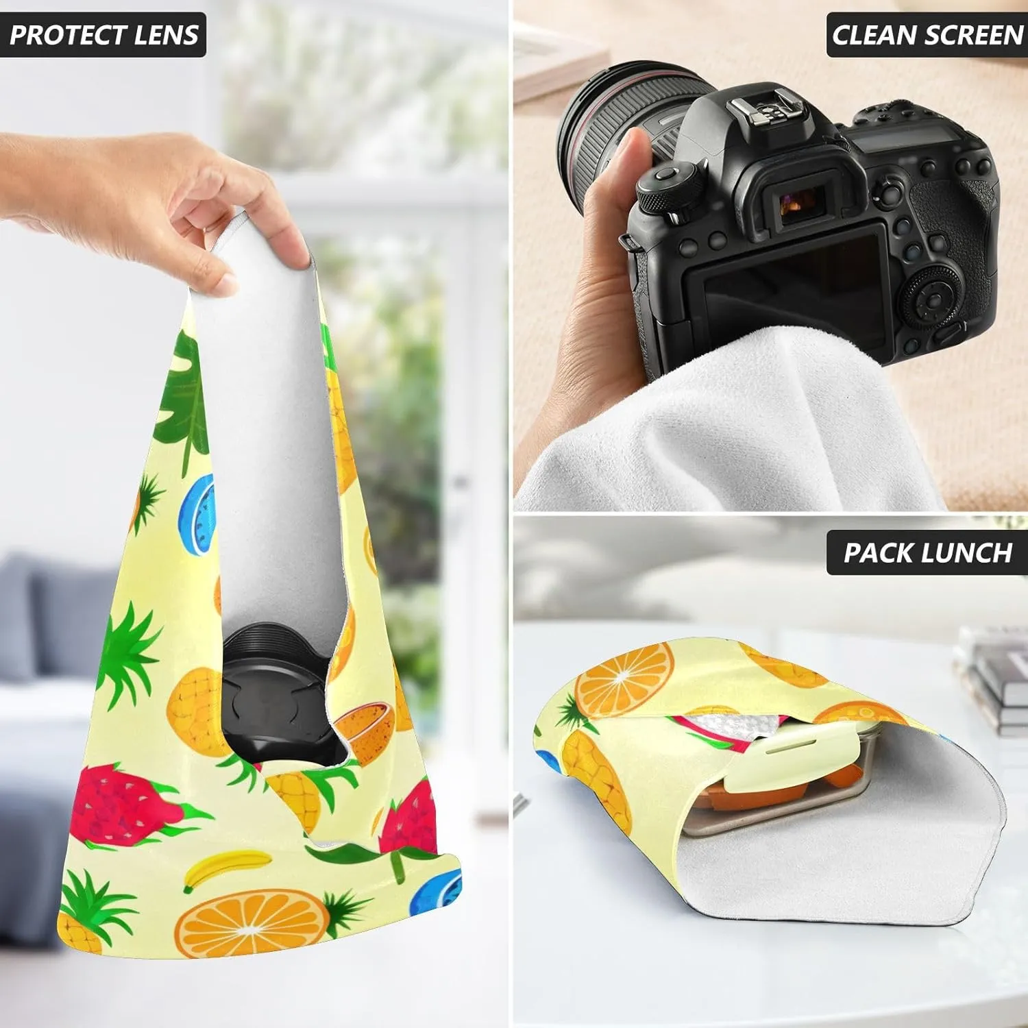 ODAWA Colorful Fruits 21.7"x21.7" Self Adhesive Cloth Soft Reusable Wrap Cloth, Self Adhesive Wraps for Electronics