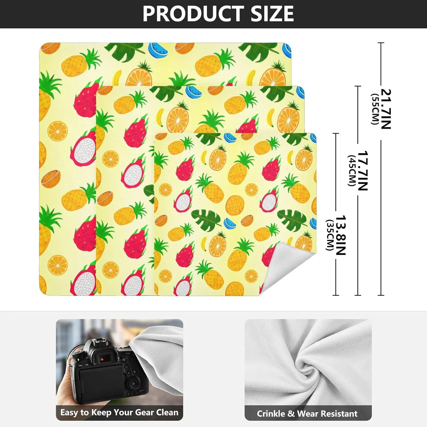 ODAWA Colorful Fruits 21.7"x21.7" Self Adhesive Cloth Soft Reusable Wrap Cloth, Self Adhesive Wraps for Electronics