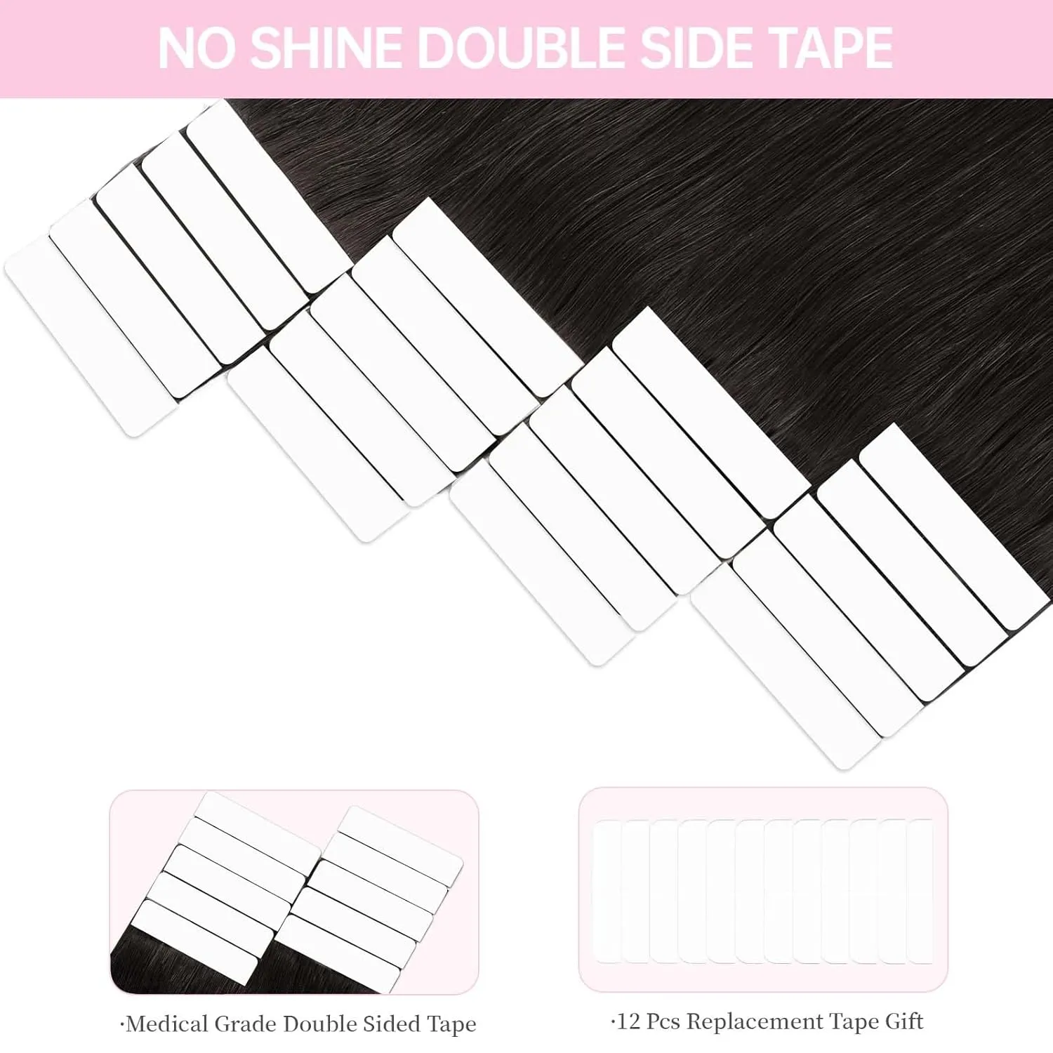 Off Black Tape in Hair Extensions Human Hair,20 inches Natural Black Human Hair Extensions,Seamless Invisible Straight Silky Skin 20 Pcs 50g Tape ins #1B