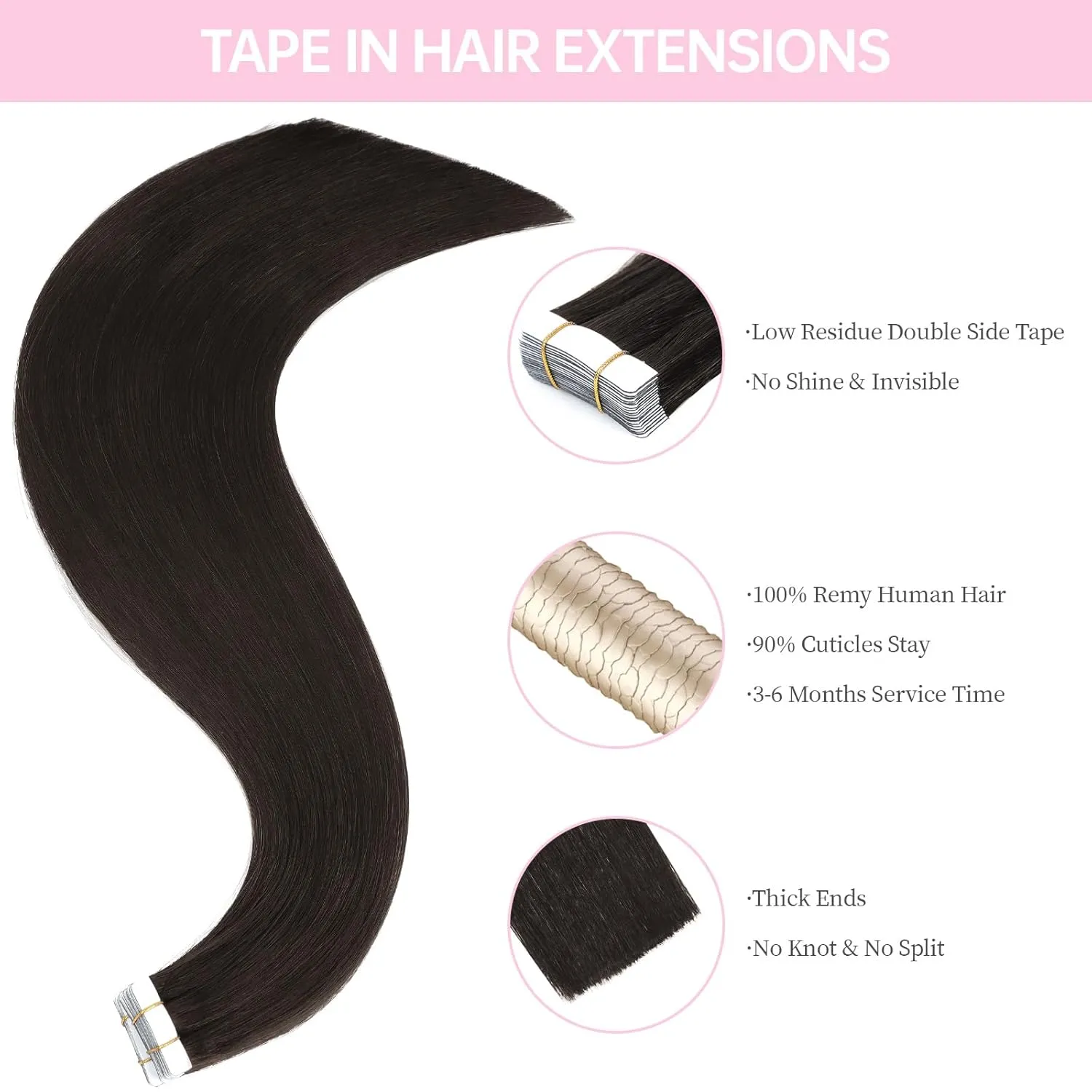 Off Black Tape in Hair Extensions Human Hair,20 inches Natural Black Human Hair Extensions,Seamless Invisible Straight Silky Skin 20 Pcs 50g Tape ins #1B