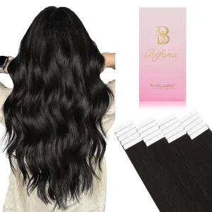 Off Black Tape in Hair Extensions Human Hair,20 inches Natural Black Human Hair Extensions,Seamless Invisible Straight Silky Skin 20 Pcs 50g Tape ins #1B