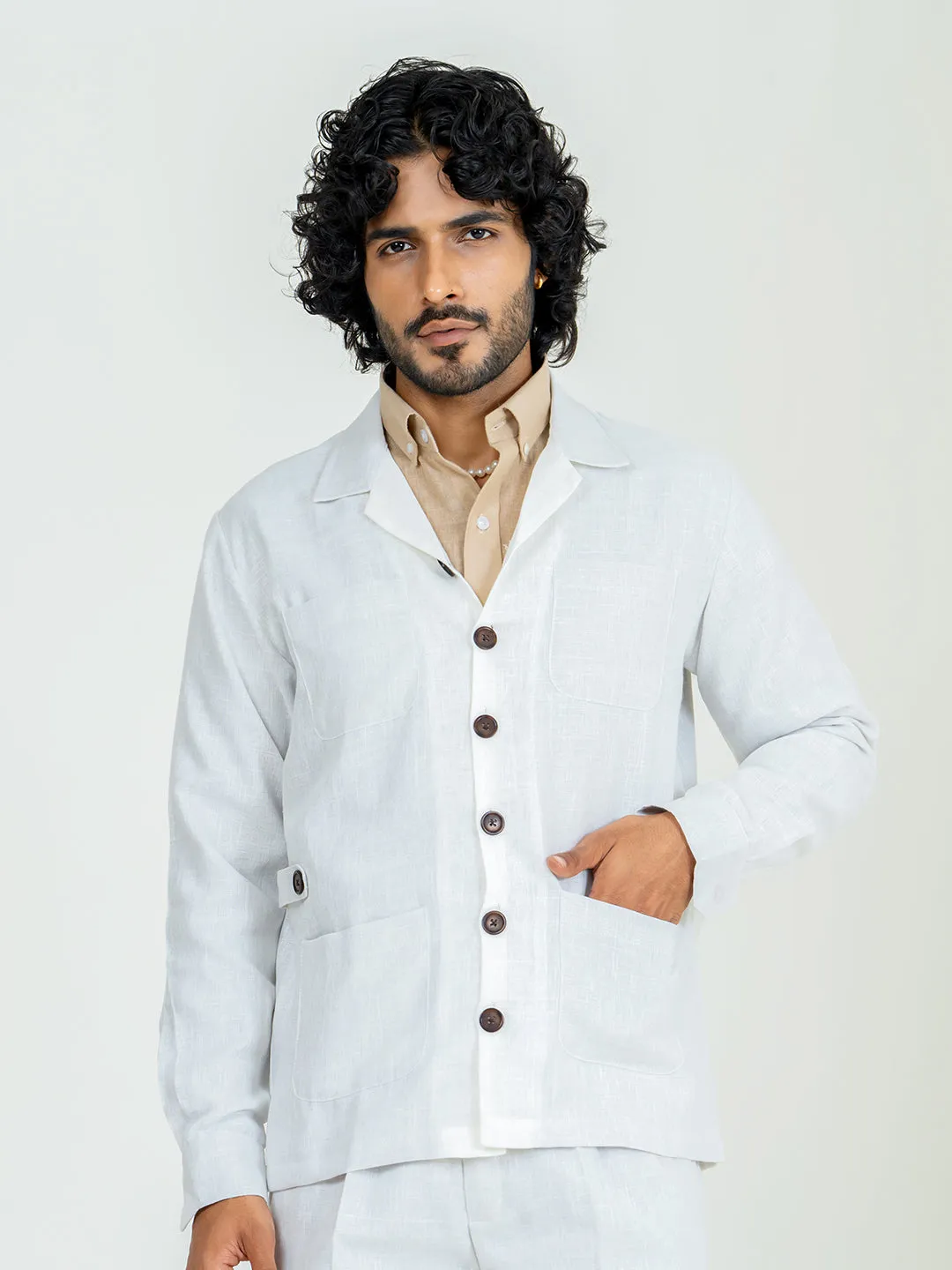 Off white 4 Pocket Linen blend shacket