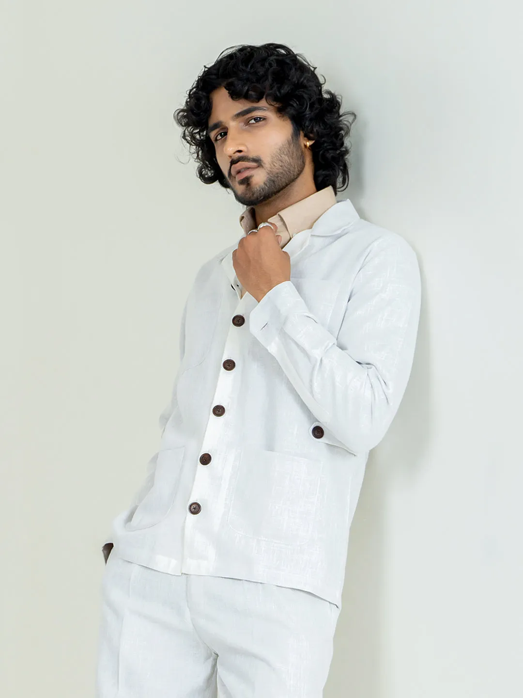 Off white 4 Pocket Linen blend shacket