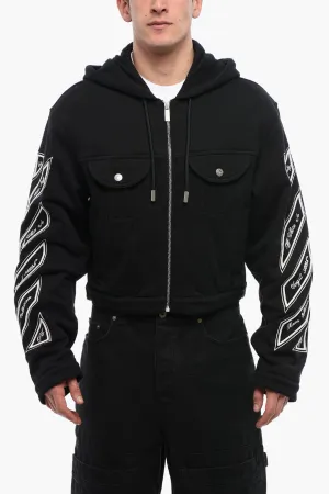 Off-White Front Ziped VARSITY DIAG Hoodie with Utility Pockets