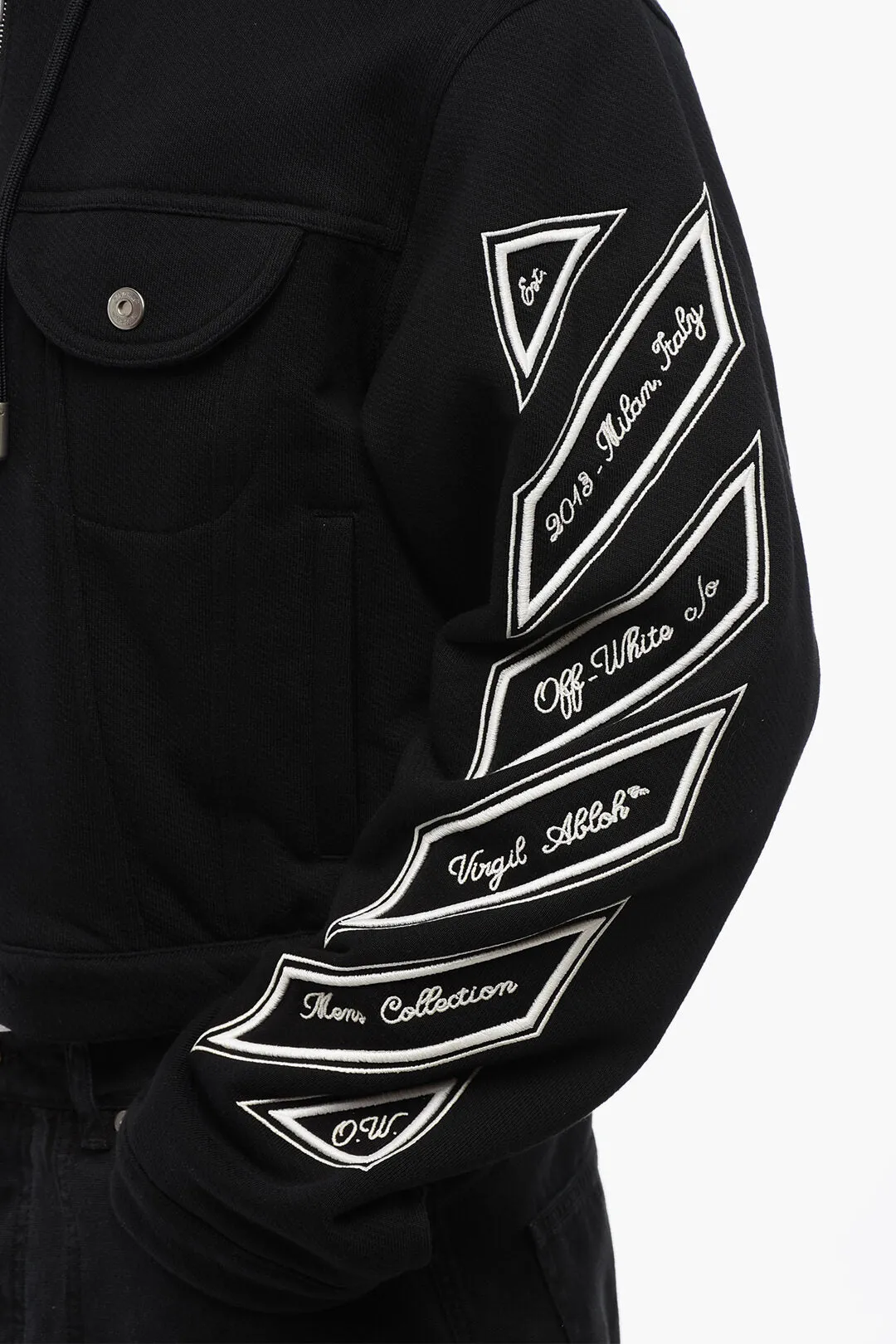 Off-White Front Ziped VARSITY DIAG Hoodie with Utility Pockets