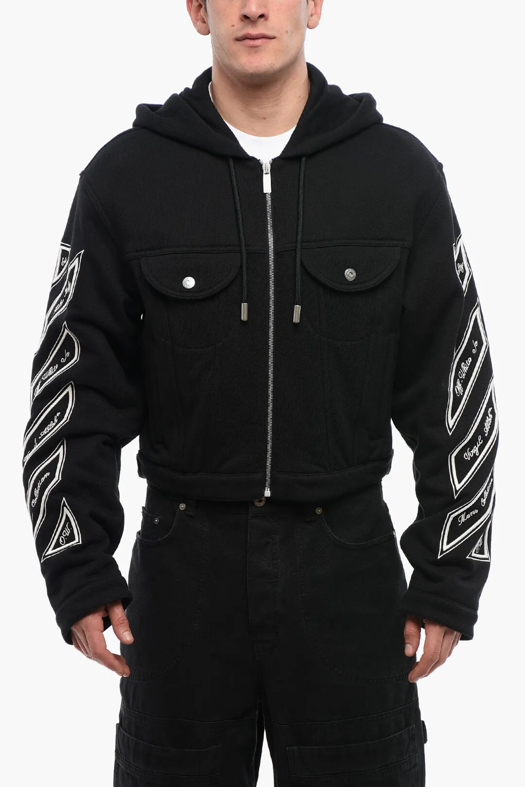 Off-White Front Ziped VARSITY DIAG Hoodie with Utility Pockets