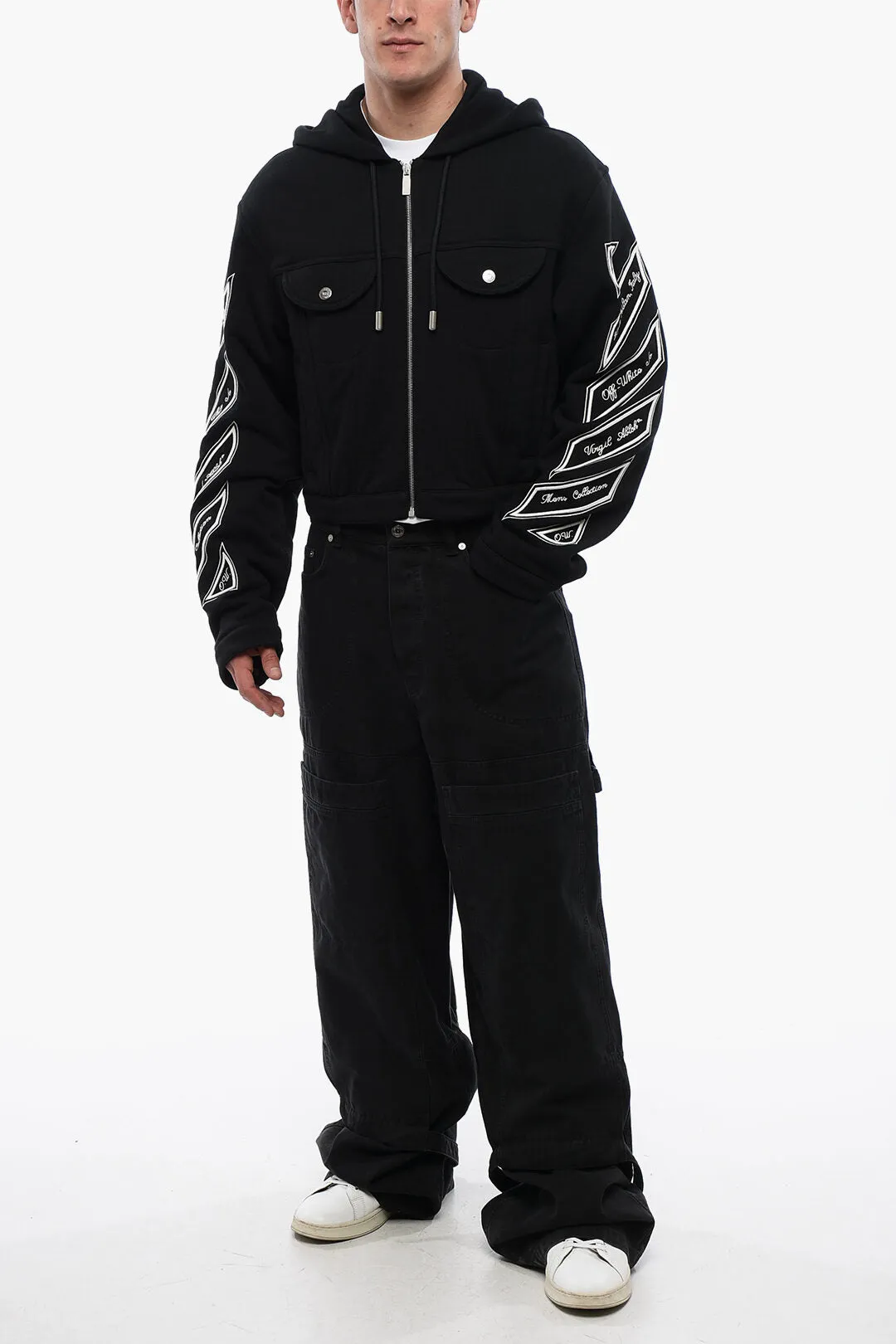 Off-White Front Ziped VARSITY DIAG Hoodie with Utility Pockets
