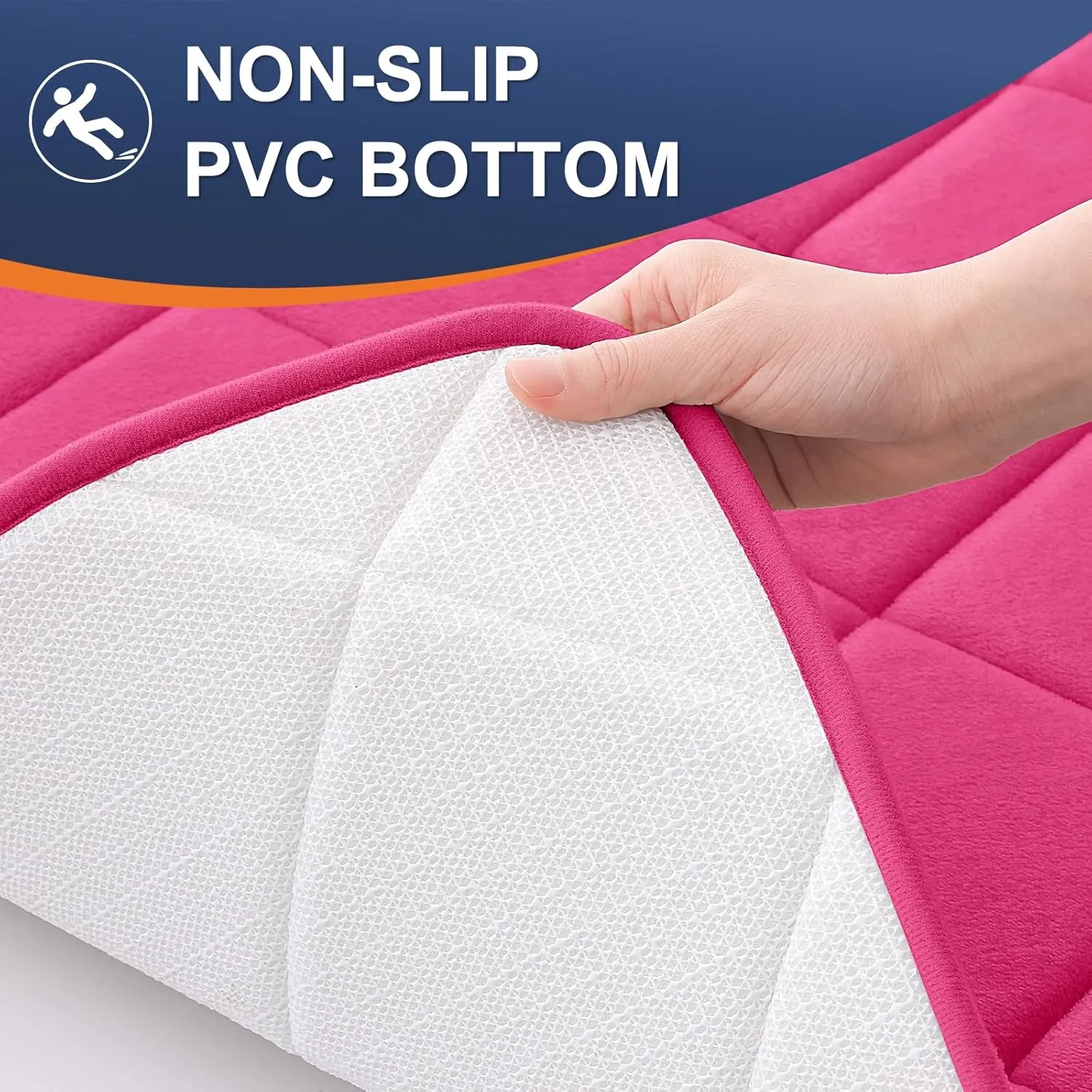 OLANLY Memory Foam Bath Mat 24x16, Ultra Soft and Absorbent Bathroom Rugs, Machine Washable, Comfortable Bath Carpet for Bathroom Floor, Tub and Shower, Deep Pink