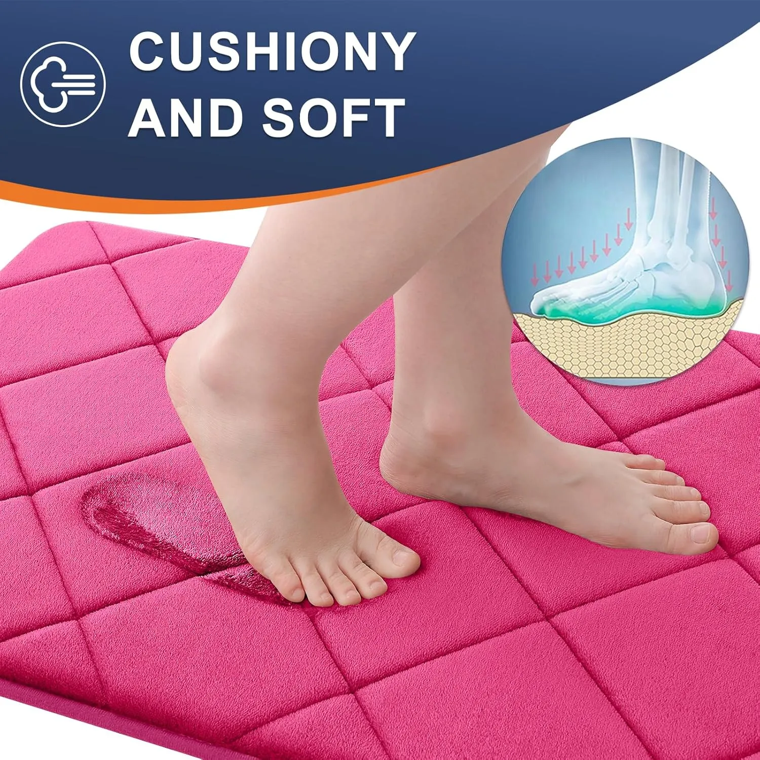 OLANLY Memory Foam Bath Mat 24x16, Ultra Soft and Absorbent Bathroom Rugs, Machine Washable, Comfortable Bath Carpet for Bathroom Floor, Tub and Shower, Deep Pink