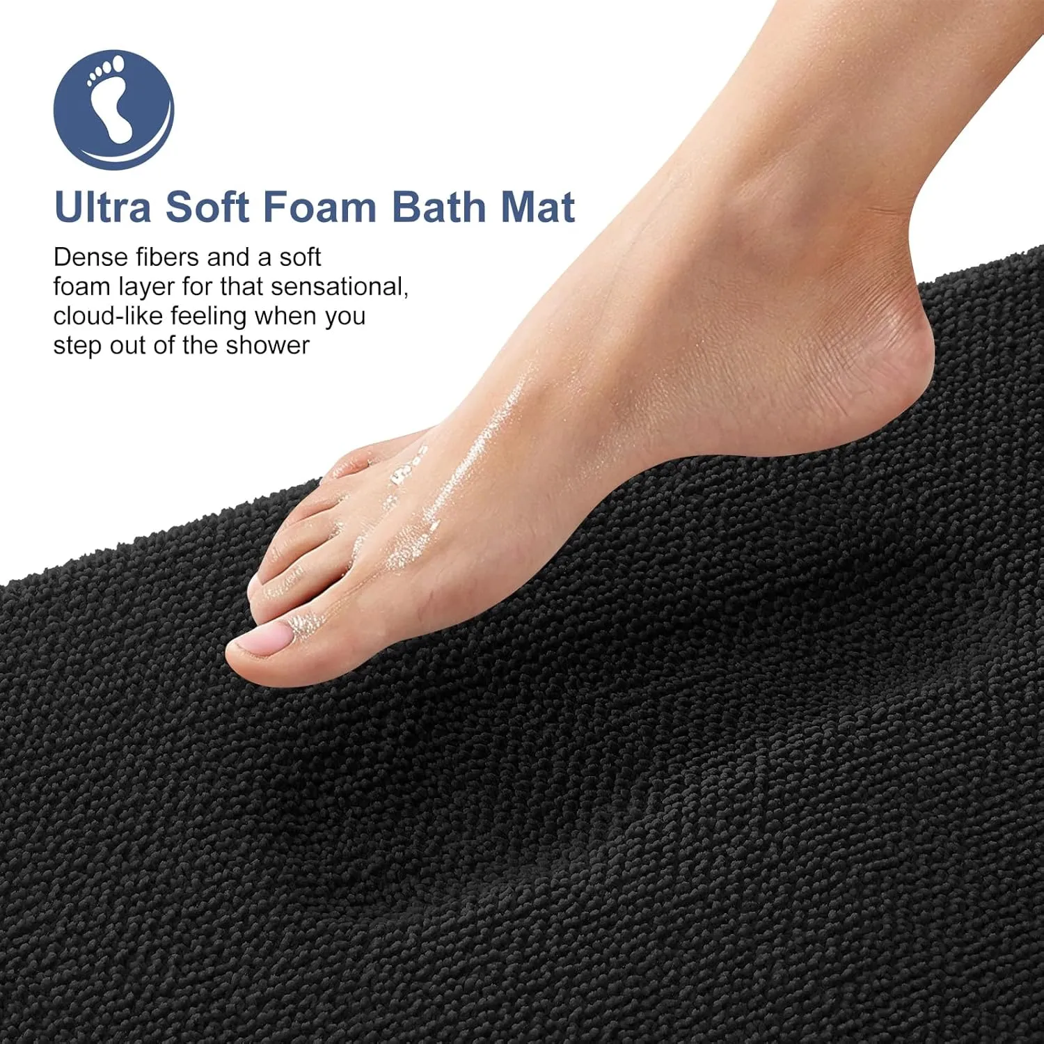 OLANLY Thick Memory Foam Bath Mat Rug 30x20, Extra Soft Absorbent Bathroom Rug, Quick Dry Bath Mats, Non-Slip, Machine Washable Carpet for Bathroom, Tub and Shower, Home Decor Accessories, Black