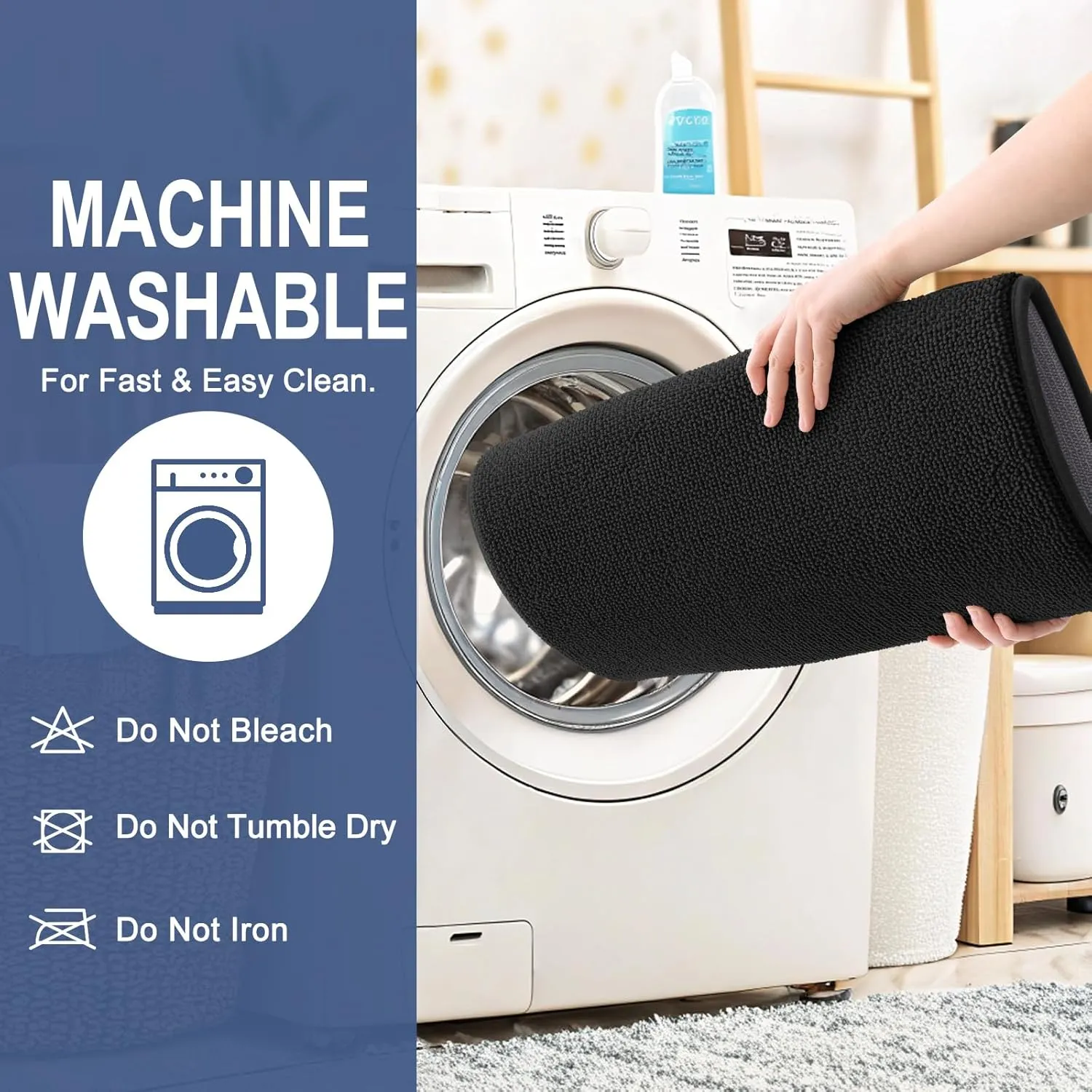 OLANLY Thick Memory Foam Bath Mat Rug 30x20, Extra Soft Absorbent Bathroom Rug, Quick Dry Bath Mats, Non-Slip, Machine Washable Carpet for Bathroom, Tub and Shower, Home Decor Accessories, Black