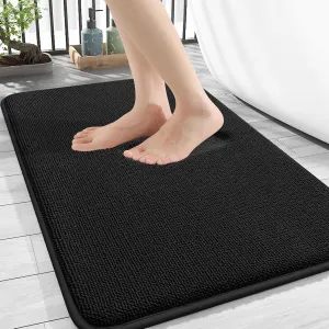 OLANLY Thick Memory Foam Bath Mat Rug 30x20, Extra Soft Absorbent Bathroom Rug, Quick Dry Bath Mats, Non-Slip, Machine Washable Carpet for Bathroom, Tub and Shower, Home Decor Accessories, Black