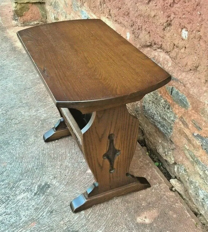 Old Charm Magazine Rack Table / Carved Oak End Table