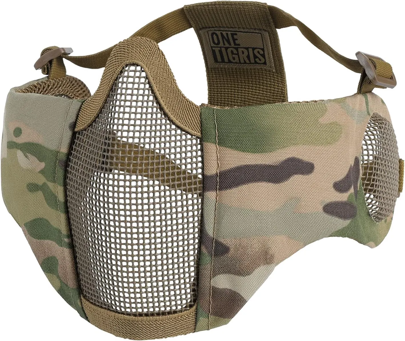 OneTigris 6" Foldable Half Face Airsoft Mesh Mask with Ear Protection, Military Tactical Lower Face Protective Mask