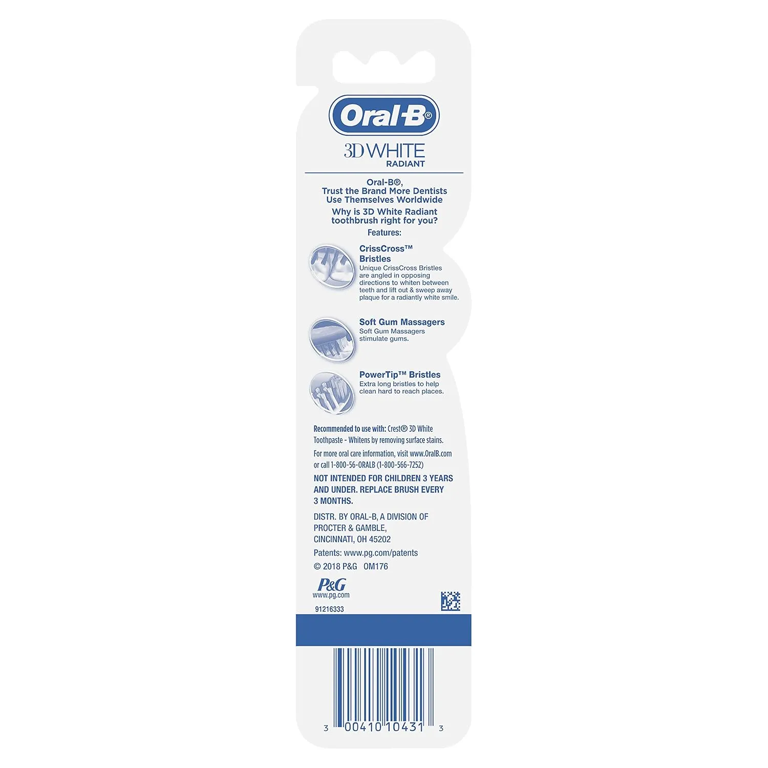 Oral-B 3D White Radiant Whitening Toothbrush, Soft, 2 Count
