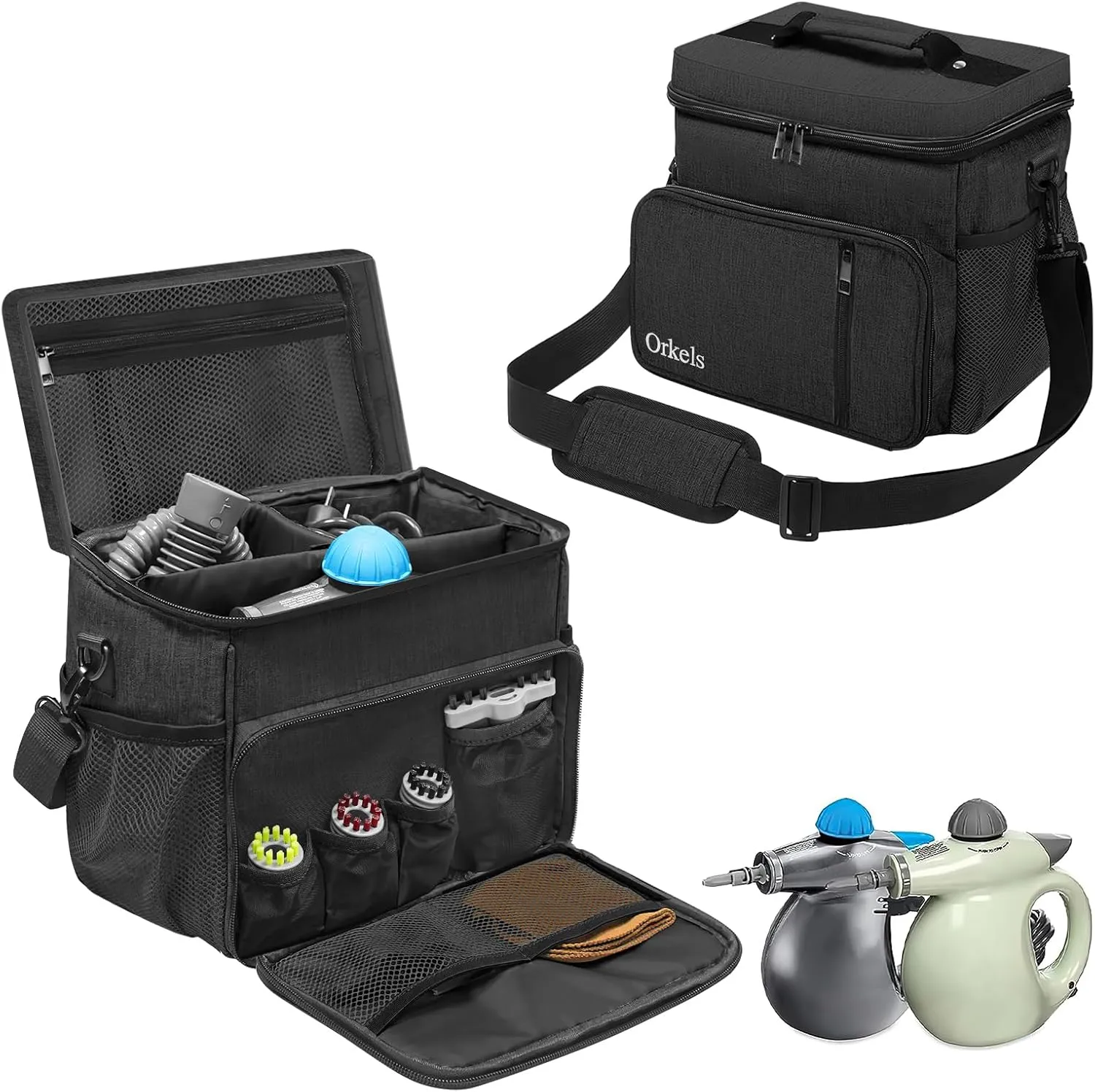 ORKELS Adjustable Carry Bag for Bissell SteamShot 39N7V/39N7A - Storage Bag with Multiple Compartments & Extra Pockets for Accessories - Handheld Steam Cleaner Organizer, Black