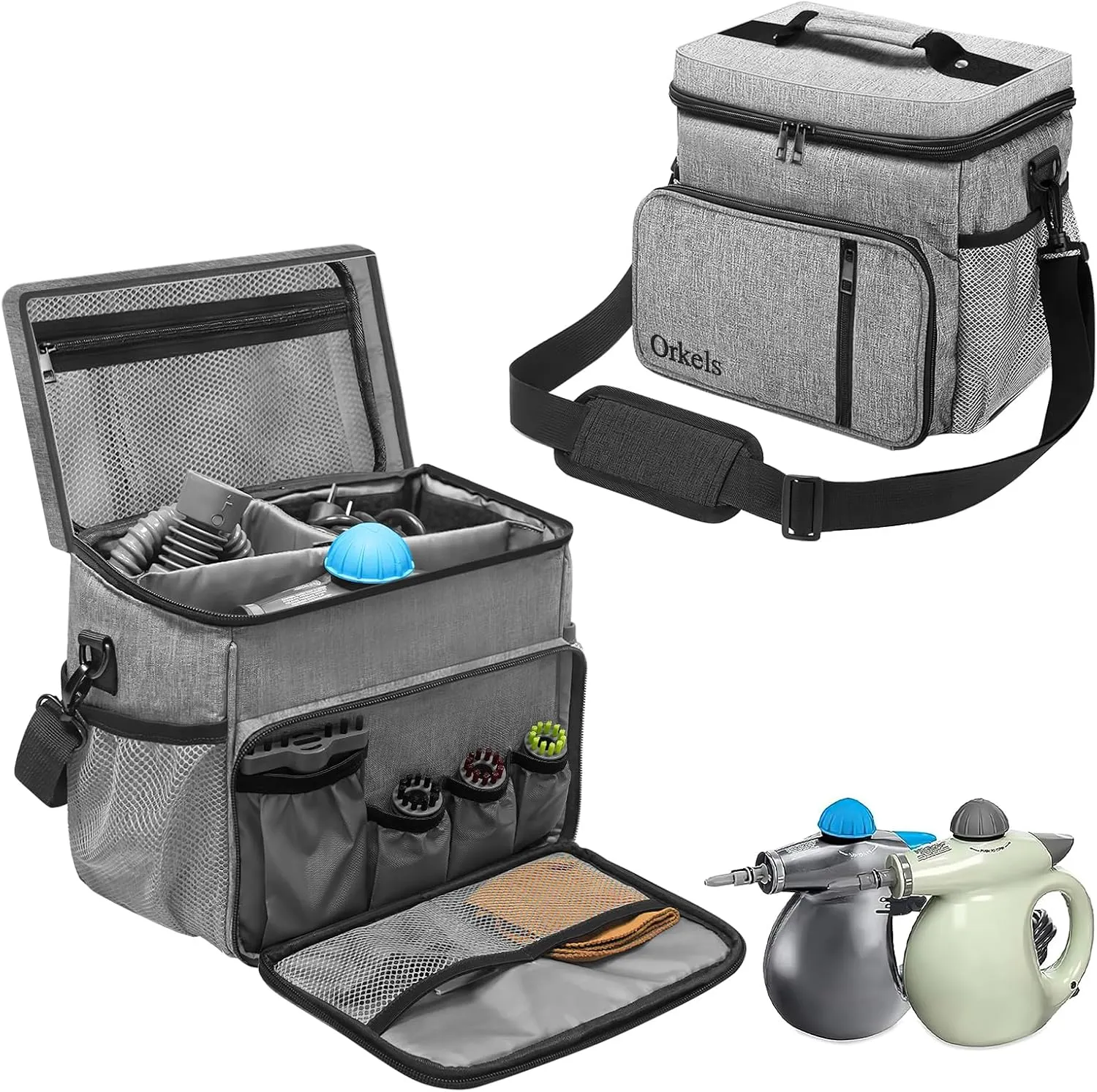 ORKELS Steam Cleaner Carry Bag for Bissell SteamShot 39N7V/39N7A - Adjustable Compartment Storage Bag with Extra Pockets for Accessories - Gray