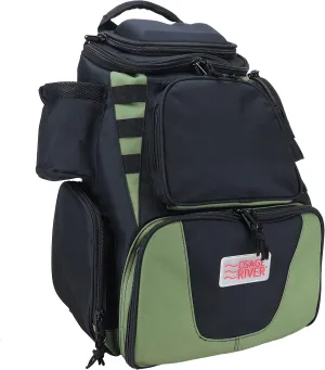 OSAGE RIVER Fishing Backpack, Fits 4 Large Tackle Boxes MOLLE Webbing Rod Holder Waterproof Cover, Includes Pliers Flashlight