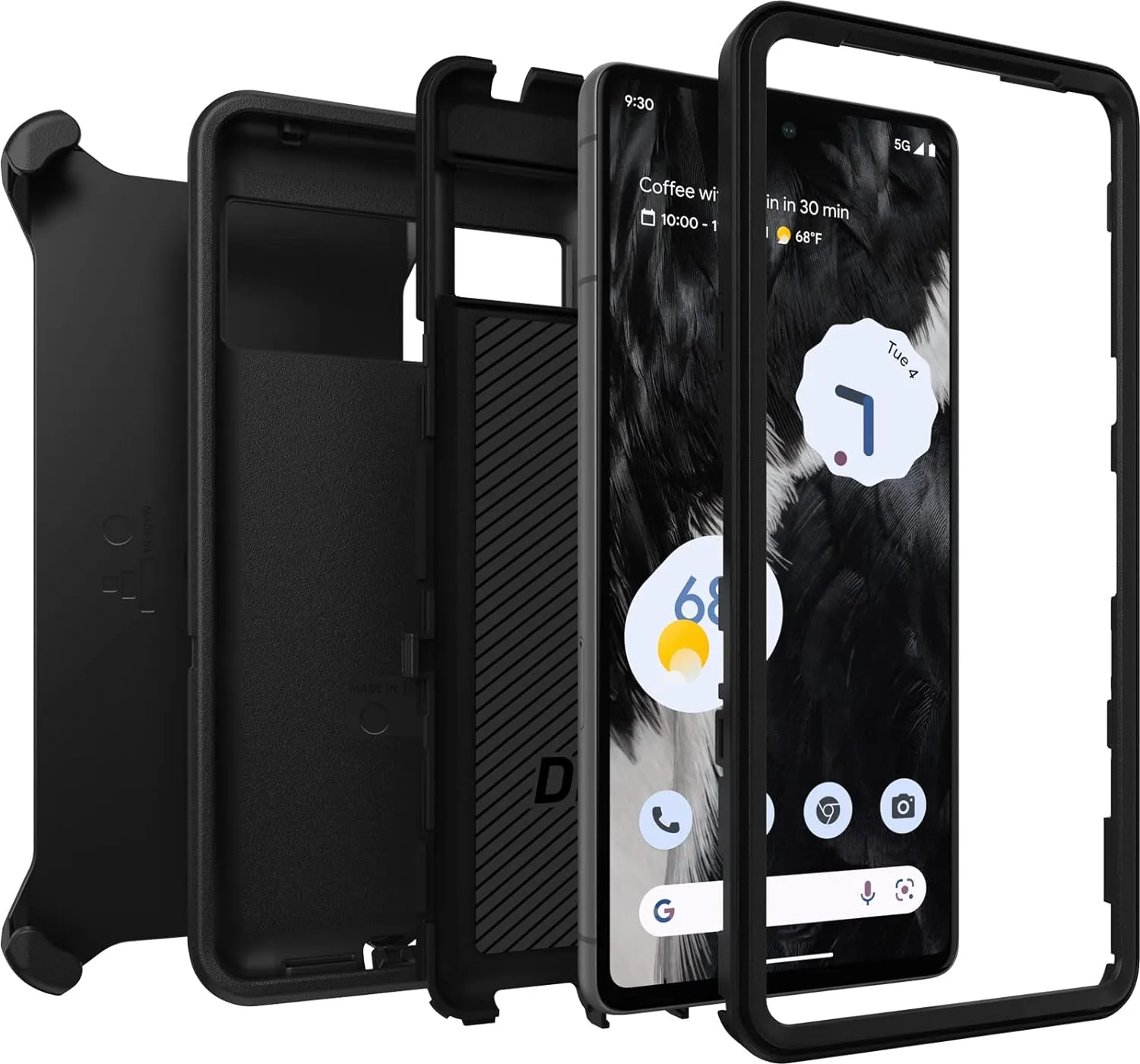OtterBox Google Pixel 7 Defender Series Case - Black, Rugged & Durable, with Port Protection, Includes Holster Clip Kickstand
