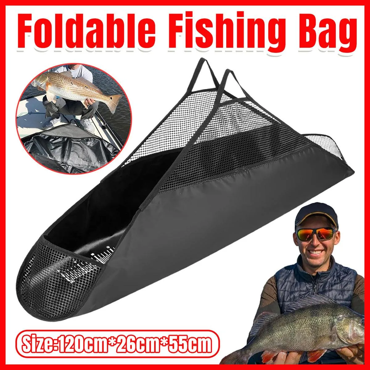 Outdoor Fishing Bag Folding Mesh Storage Bag Anti Running Fishing Gear Outdoors