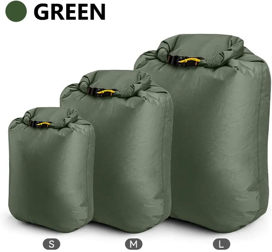 Outdoor Water proof Dry Bag - Silicon Coated Nylon, Ideal for Camping, Drifting, Hiking, Swimming, Rafting, Kayaking, River Trekking - Dampproof Clothes Storage Bag (Green-L)