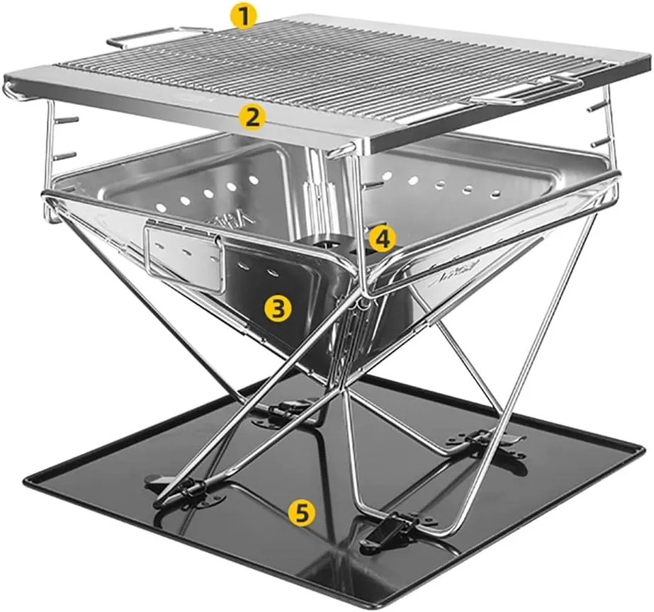 Outdoor Wood Burning Stove, Camping Stove,Stainless Steel Camping Backpacking Stove,3-Speed Adjustment，Portable for Camping, Hiking, Backpack, Picnic and BBQ (Size : 51x45x42/38/34cm)