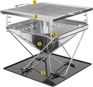 Outdoor Wood Burning Stove, Camping Stove,Stainless Steel Camping Backpacking Stove,3-Speed Adjustment，Portable for Camping, Hiking, Backpack, Picnic and BBQ (Size : 51x45x42/38/34cm)