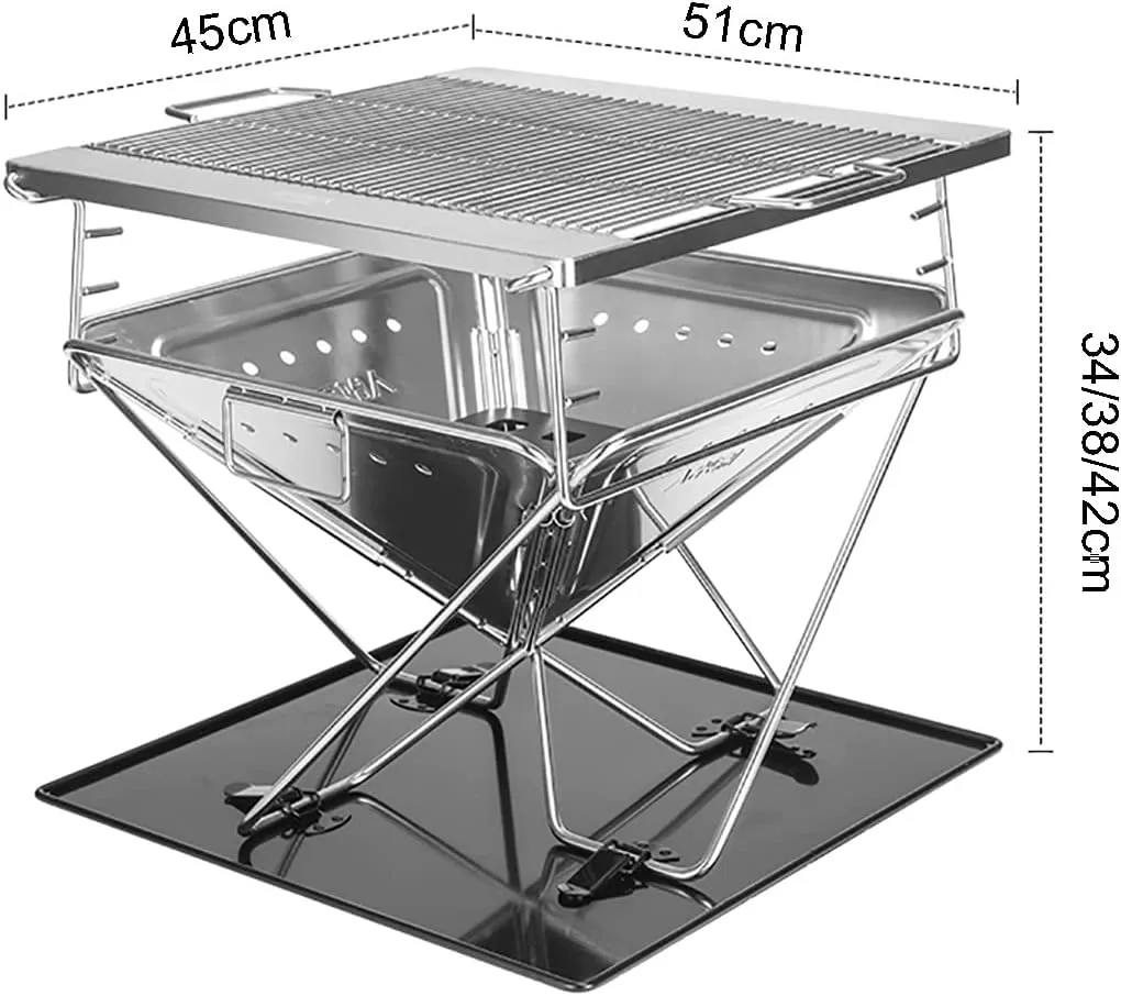 Outdoor Wood Burning Stove, Camping Stove,Stainless Steel Camping Backpacking Stove,3-Speed Adjustment，Portable for Camping, Hiking, Backpack, Picnic and BBQ (Size : 51x45x42/38/34cm)