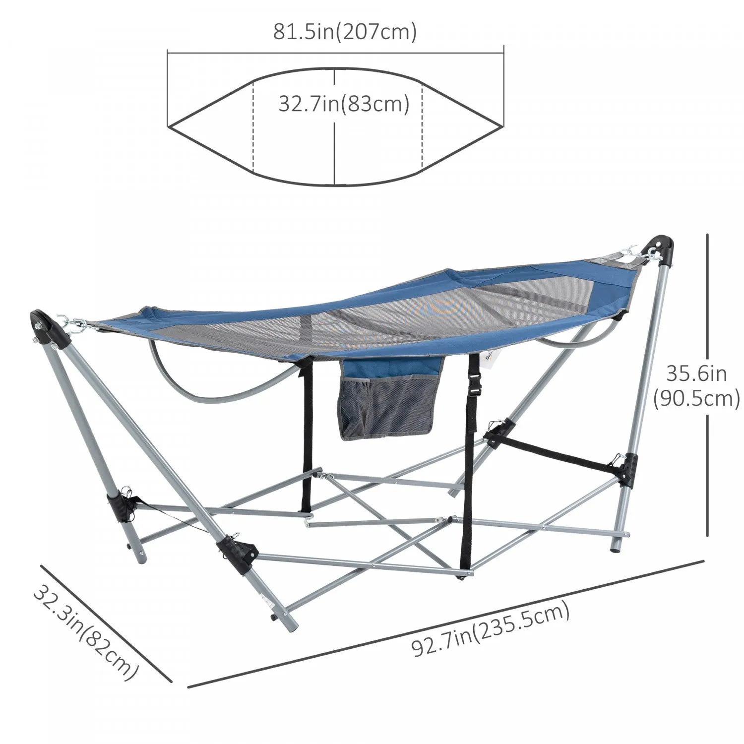 Outsunny Foldable Outdoor Hammock With Stand, Portable Hammock Bed With Carrying Bag And Pocket For |Outsunny Hamac Avec Support, Hamac Portable Avec Sac De Transport Et Poche Pour Le Voyage, La Plage,