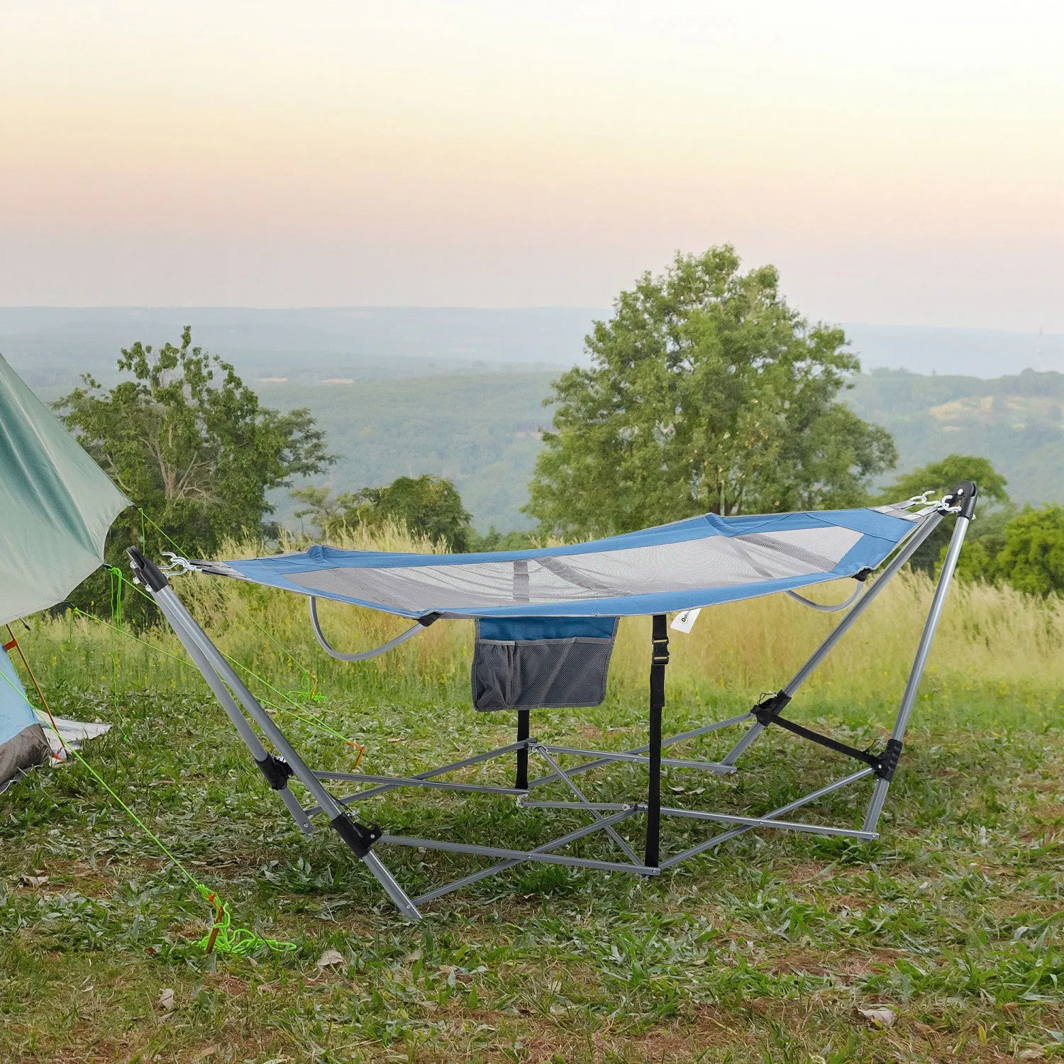 Outsunny Foldable Outdoor Hammock With Stand, Portable Hammock Bed With Carrying Bag And Pocket For |Outsunny Hamac Avec Support, Hamac Portable Avec Sac De Transport Et Poche Pour Le Voyage, La Plage,