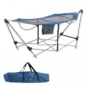 Outsunny Foldable Outdoor Hammock With Stand, Portable Hammock Bed With Carrying Bag And Pocket For |Outsunny Hamac Avec Support, Hamac Portable Avec Sac De Transport Et Poche Pour Le Voyage, La Plage,
