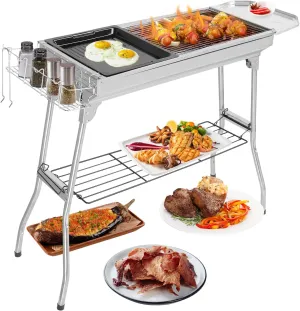 Outvita Portable Charcoal Grill, 39 x 12x 28" Foldable Barbecue Grill, Stainless Steel BBQ Grill for Outdoor Cooking Camping Hiking Picnic Garden Beach Party(Large)