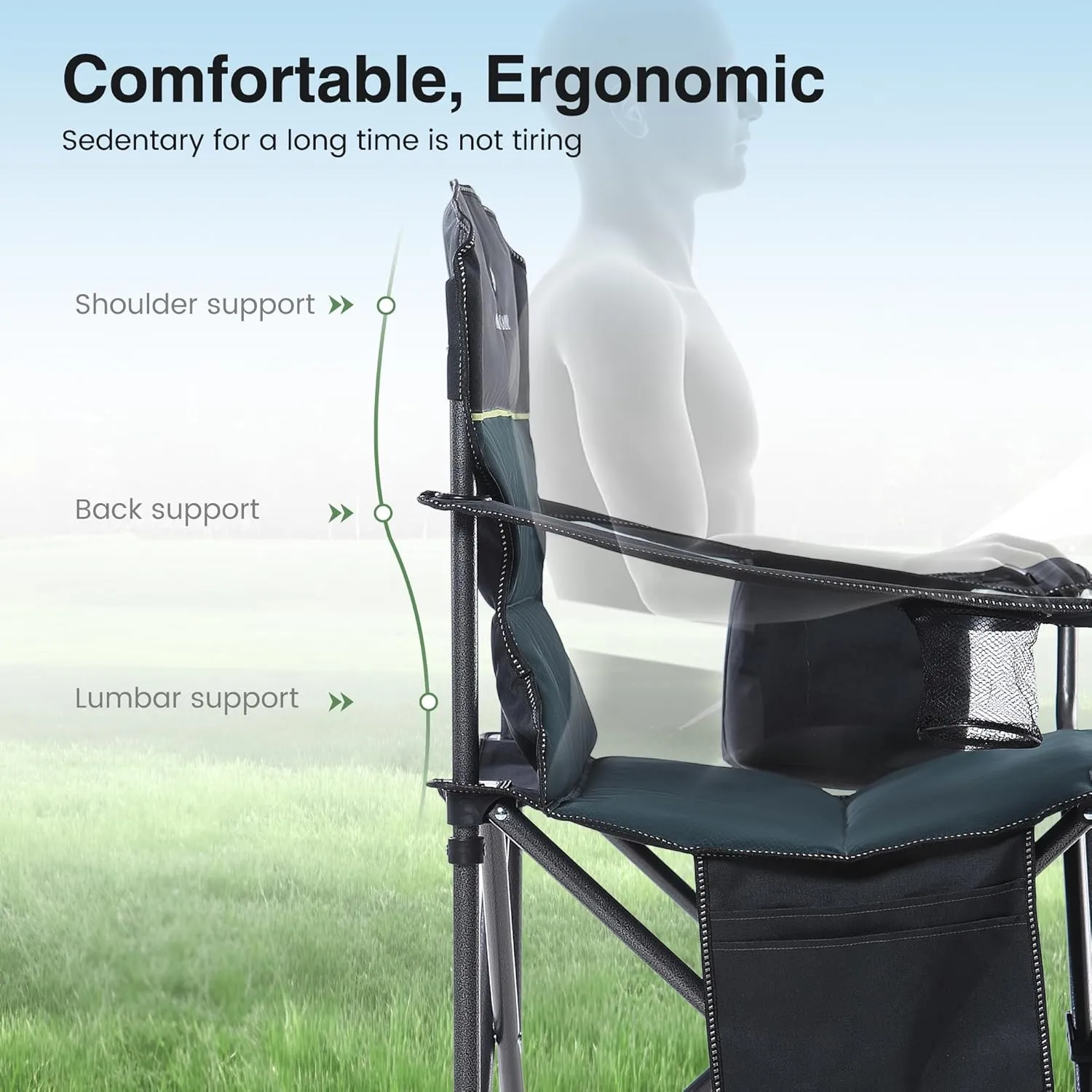 Oversized Camping Folding Chair, Heavy Duty Portable Outdoor Chair, Foldable Camp Chair with Cup Holder and Cooler Bag Support 450 LBS, 2 Pack, Green