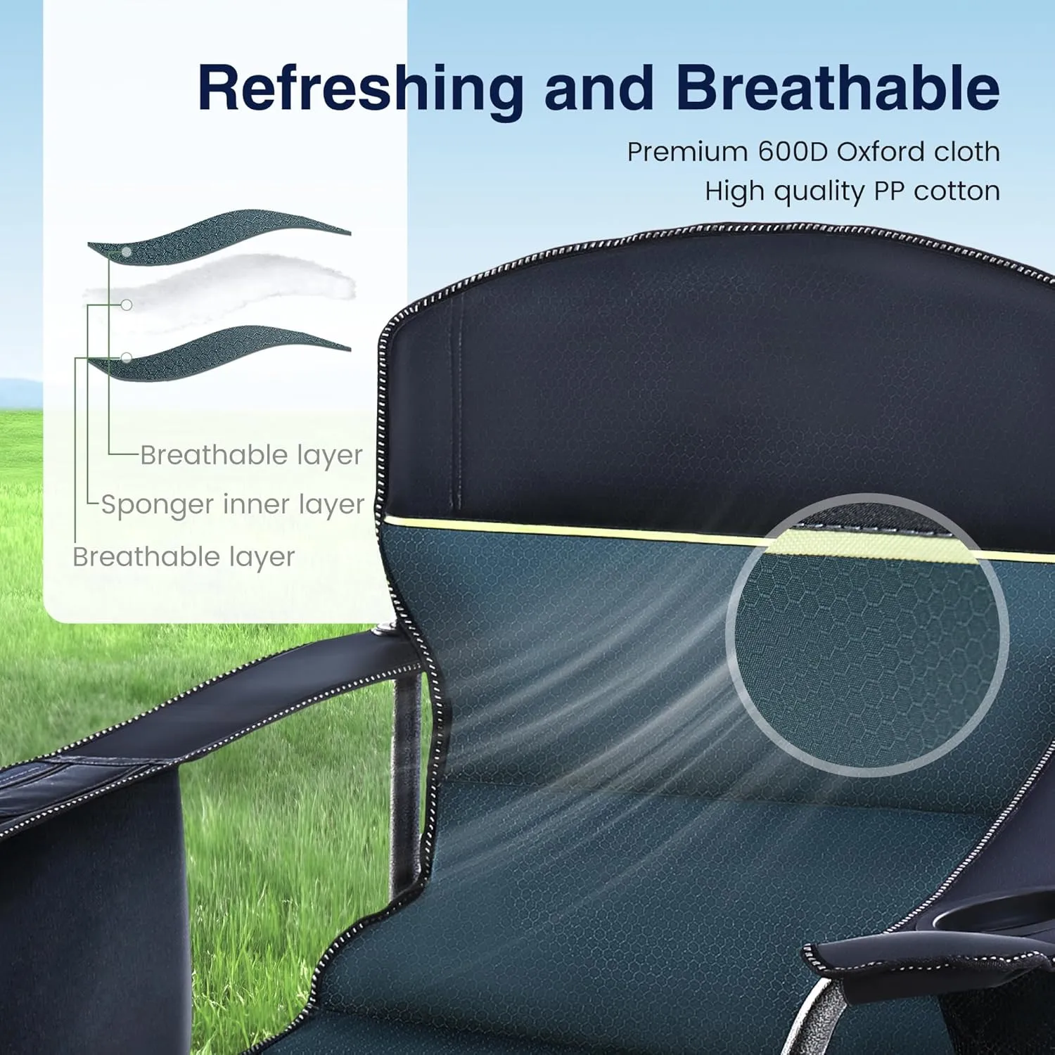 Oversized Camping Folding Chair, Heavy Duty Portable Outdoor Chair, Foldable Camp Chair with Cup Holder and Cooler Bag Support 450 LBS, 2 Pack, Green