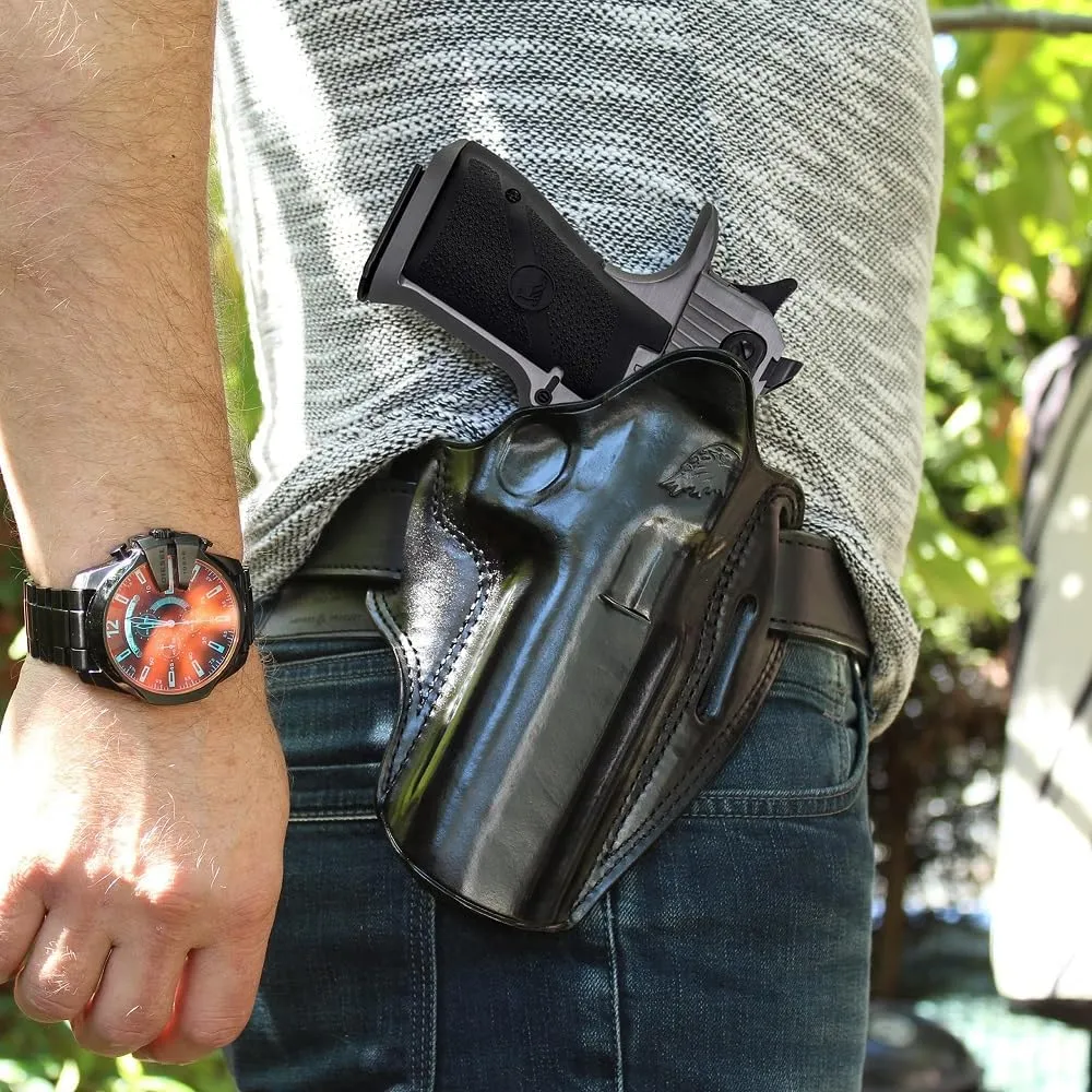 OWB Leather Pancake Holster Open Top for Desert Eagle, Fits All CALIBERS with 6'' Barrel, Right Hand Draw, Black Color #1089#