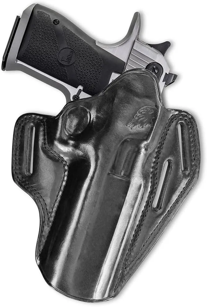 OWB Leather Pancake Holster Open Top for Desert Eagle, Fits All CALIBERS with 6'' Barrel, Right Hand Draw, Black Color #1089#