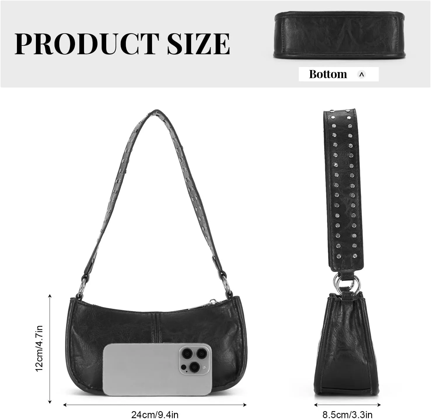 Oweisong Red Y2K Purse for Women Trendy Leather Shoulder Bag Punk Rivet Crossbody Bag Retro Under Arm Shoulder Purse