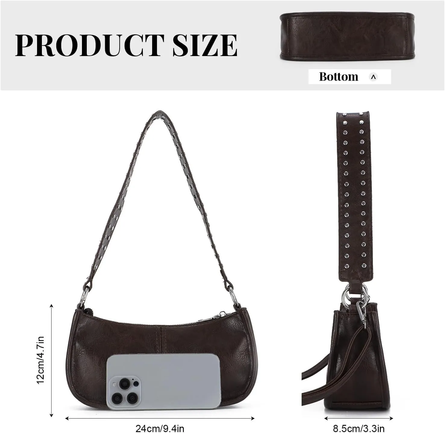 Oweisong Red Y2K Purse for Women Trendy Leather Shoulder Bag Punk Rivet Crossbody Bag Retro Under Arm Shoulder Purse