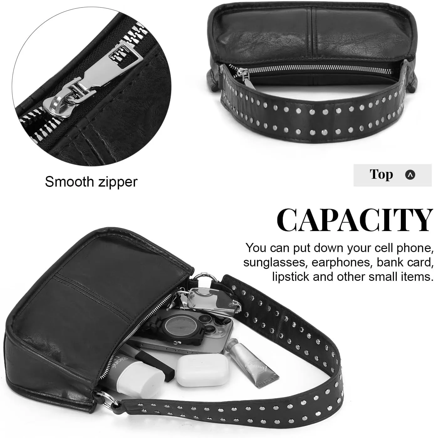 Oweisong Red Y2K Purse for Women Trendy Leather Shoulder Bag Punk Rivet Crossbody Bag Retro Under Arm Shoulder Purse